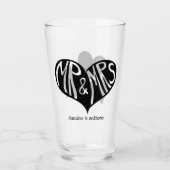 Mr. und Mrs. Black Heart Shape Wedding Glas (Vorderseite)