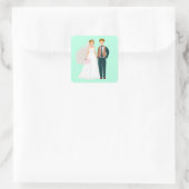 Mr. und Mrs. Bride and Groom Aquamarin Quadratischer Aufkleber (Tasche)