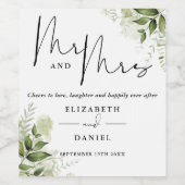 Mr. und Mrs. Cheers to Liebe Greenery Wedding Weinetikett (Einzelnes Label)
