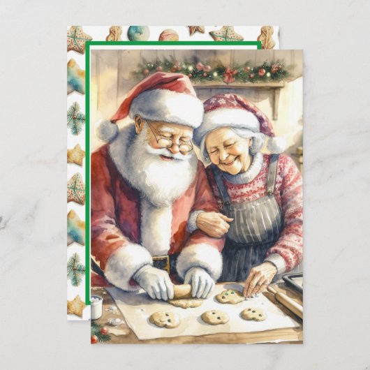 Mr. und Mrs. Claus Baking Cookies Custom Christmas Einladung (Vorne/Hinten)