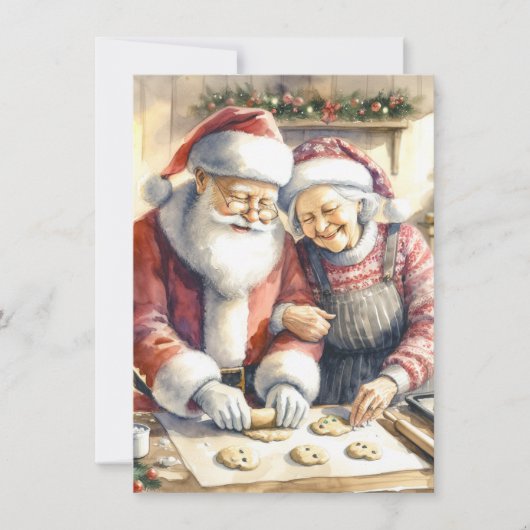 Mr. und Mrs. Claus Baking Cookies Custom Christmas Einladung (Vorderseite)