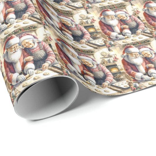 Mr. und Mrs. Claus Baking Cookies Custom Christmas Geschenkpapier (Rolleneckpunkt)