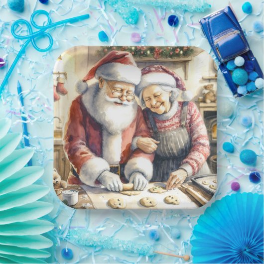 Mr. und Mrs. Claus Baking Cookies Custom Christmas Pappteller (Party)