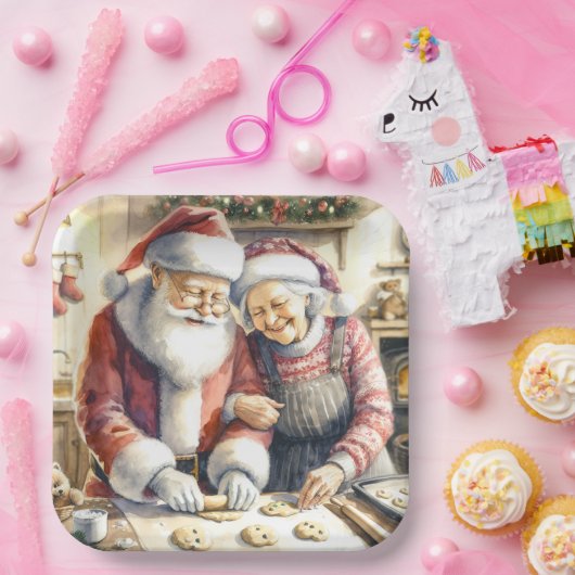 Mr. und Mrs. Claus Baking Cookies Custom Christmas Pappteller (Party)
