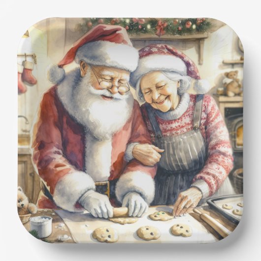 Mr. und Mrs. Claus Baking Cookies Custom Christmas Pappteller (Vorderseite)