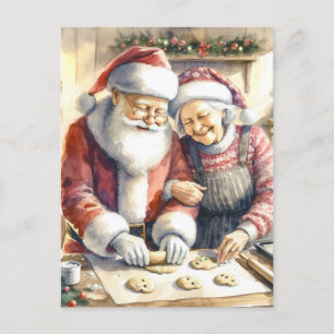 Mr. und Mrs. Claus Baking Cookies Custom Christmas Postkarte