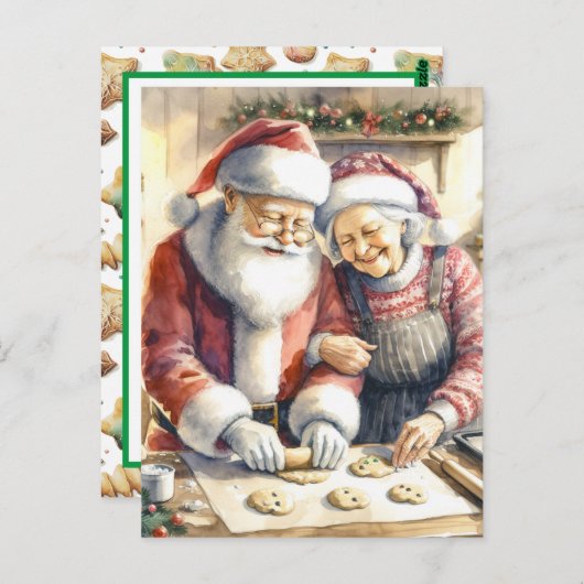Mr. und Mrs. Claus Baking Cookies Custom Christmas Postkarte (Vorne/Hinten)