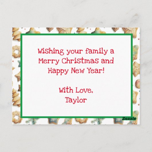 Mr. und Mrs. Claus Baking Cookies Custom Christmas Postkarte (Rückseite)