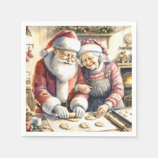 Mr. und Mrs. Claus Baking Cookies Custom Christmas Serviette (Vorderseite)