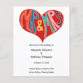 Mr. und Mrs. Colorful Heart Shape Wedding Program