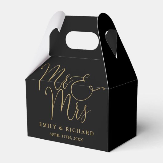 Mr. und Mrs. Elegant Script Black and Gold Hochzei Geschenkschachtel (Vorderseite)