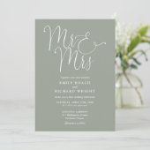 Mr. und Mrs. Elegant Script Sage Green Wedding Einladung (Stehend Vorderseite)