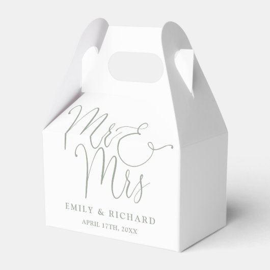 Mr. und Mrs. Elegant Script Sage Green Wedding Geschenkschachtel (Vorderseite)