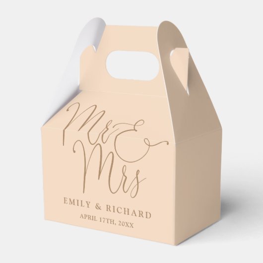 Mr. und Mrs. Elegant Script Soft Peach Hochzeit Geschenkschachtel (Vorderseite)