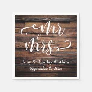 "Mr und Mrs" Elegantes Weißes Skript auf Dunklem H Serviette