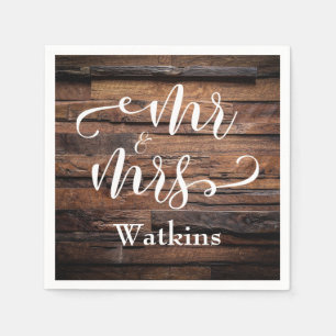 "Mr und Mrs" Elegantes Weißes Skript auf Dunklem H Serviette