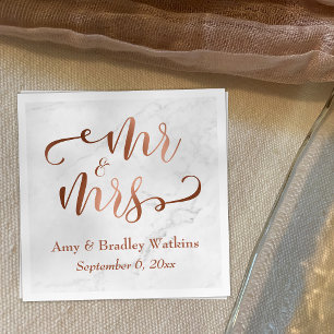 "Mr und Mrs" Faux-Kupfer-Schrift auf weißem Marmor Serviette