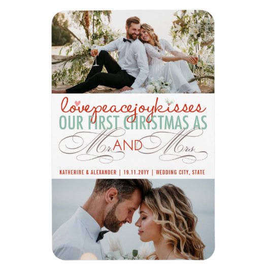 Mr. und Mrs. First Christmas Foto Collage Hochzeit Magnet (Vertikal)