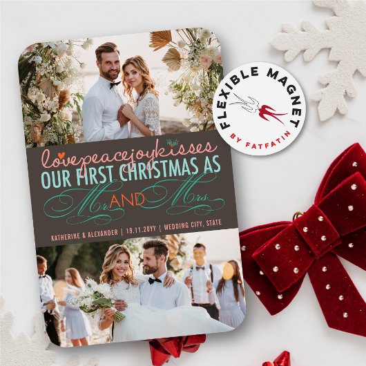 Mr. und Mrs. First Christmas Foto Collage Hochzeit Magnet