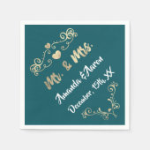 Mr. und Mrs. Heart aquamarin Aqua White Champaigne Serviette (Vorderseite)