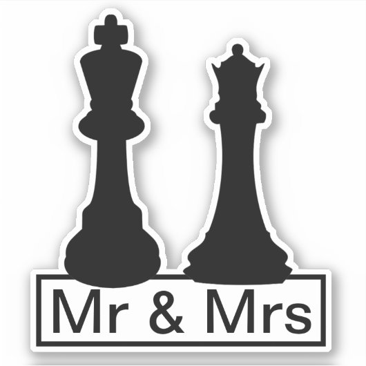 Mr. und Mrs. King und Queen Schach Pieces Hochzeit Aufkleber (Vorderseite)