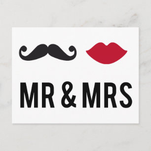 mr. und mrs. mit Schnurrbart und roten Lippen Postkarte