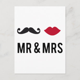 mr. und mrs. mit Schnurrbart und roten Lippen Postkarte