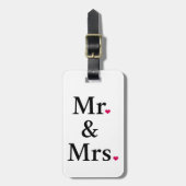 mr. und mrs. mit zwei roten Herzen Gepäckanhänger (Vorderseite vertikal)