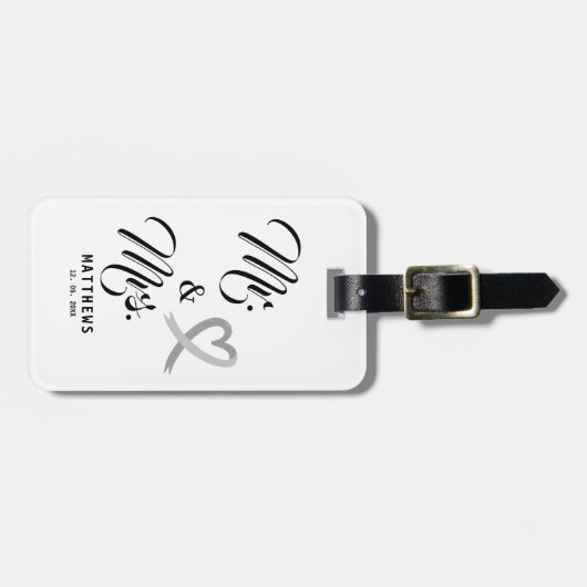 Mr. und Mrs. Monogram Black and White Wedding Lugg Gepäckanhänger (Vorderseite horizontal)