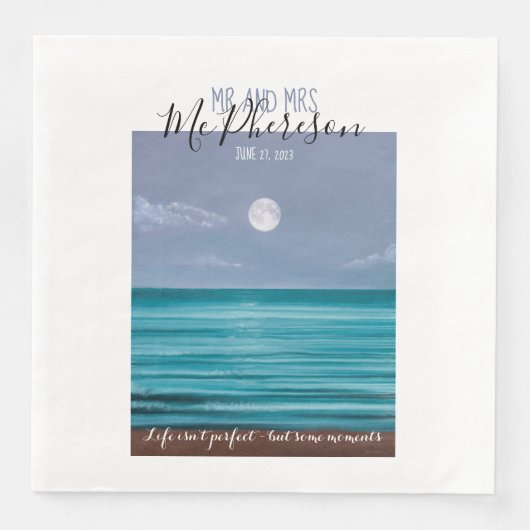 Mr. und Mrs. Moonlit Thema Hochzeit am Strand Serviette (Vorderseite)