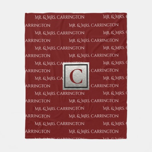 Mr. und Mrs. Name Monogram Red White Fleecedecke (Vorderseite)
