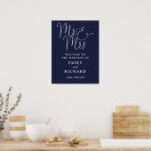 Mr. und Mrs. Navy Blue Wedding Begrüßungszeichen Poster (Küche)