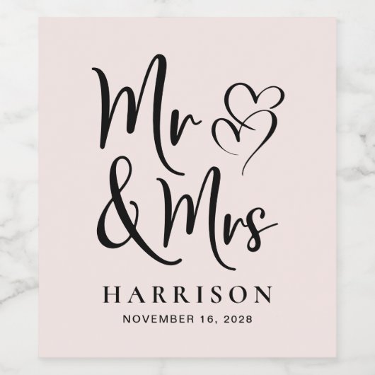Mr. und Mrs. Personalisiert Pink Wedding Weinetikett (Einzelnes Label)