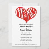 Mr. und Mrs. Red and White Heart Shape Wedding Einladung (Vorderseite)