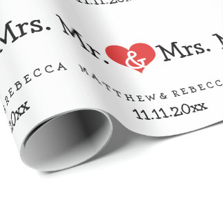 Mr. und Mrs. Red Heart Wedding Geschenkpapier