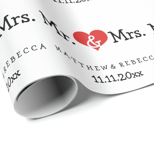 Mr. und Mrs. Red Heart Wedding Geschenkpapier (Rolleneckpunkt)