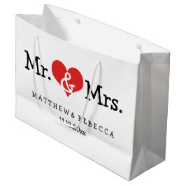 Mr. und Mrs. Red Heart Wedding Personalisiert Große Geschenktüte