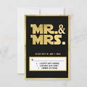 Mr. und Mrs. Sci Fi Black Gold Wedding RSVP Karte (Vorderseite)