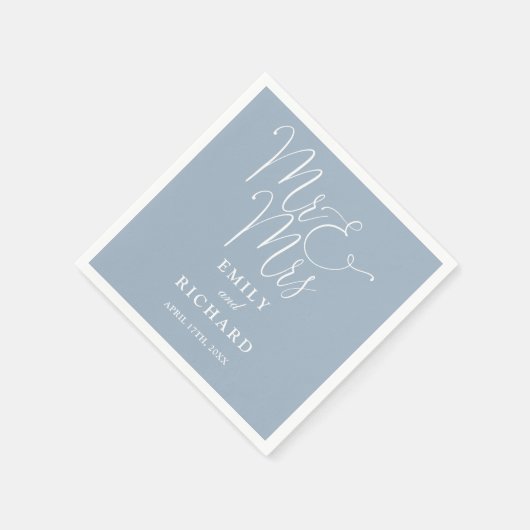 Mr. und Mrs. Script Elegant Dusty Blue Wedding Serviette (Ecke)