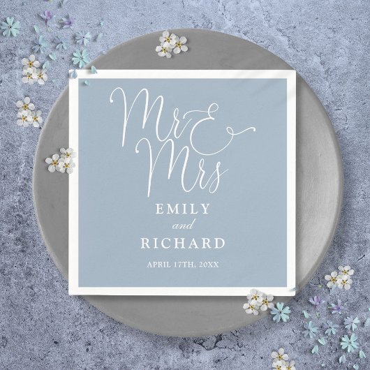 Mr. und Mrs. Script Elegant Dusty Blue Wedding Serviette