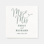 Mr. und Mrs. Script Elegant Emerald Green Wedding Serviette (Vorderseite)