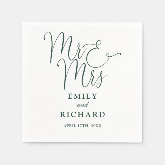 Mr. und Mrs. Script Elegant Emerald Green Wedding Serviette (Vorderseite)