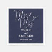 Mr. und Mrs. Script Elegant Navy Blue Wedding Serviette (Vorderseite)