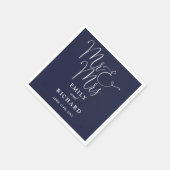 Mr. und Mrs. Script Elegant Navy Blue Wedding Serviette (Ecke)