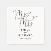 Mr. und Mrs. Script elegante Schwarz-Weiß-Hochzeit Serviette (Vorderseite)