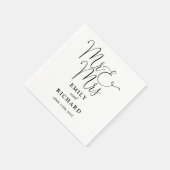 Mr. und Mrs. Script elegante Schwarz-Weiß-Hochzeit Serviette (Ecke)