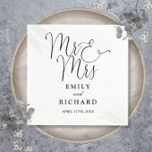 Mr. und Mrs. Script elegante Schwarz-Weiß-Hochzeit Serviette