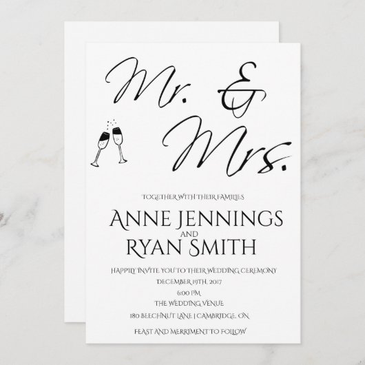 Mr. und Mrs. simple Wedding Einladung. Einladung (Vorne/Hinten)