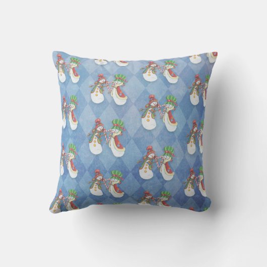 Mr. und Mrs. Snowman Pattern on Blue Kissen (Rückseite)