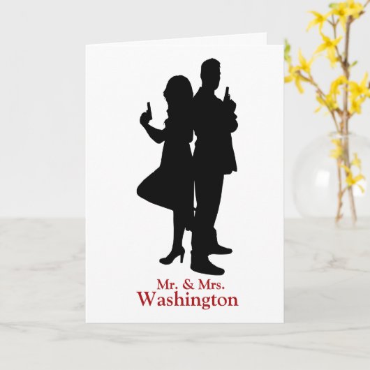 Mr. und Mrs. Spy Silhouette Wedding Greeting Card Karte (Gelbe Blume)